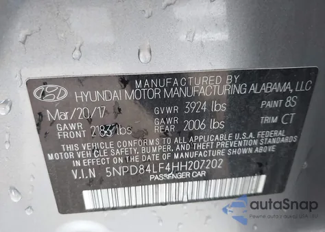 2017 Hyundai Elantra Value Edition z USA, uszkodzony, nr VIN 5NPD84LF4HH207202